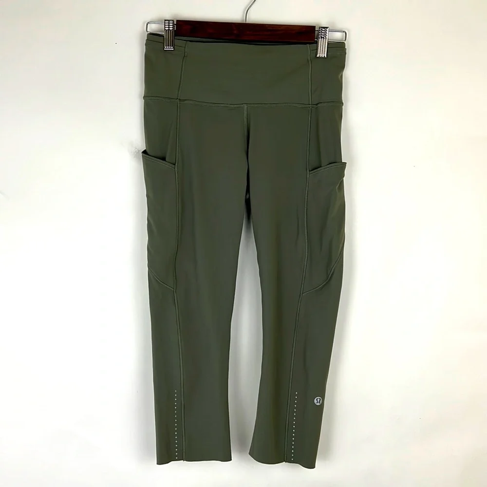 LULULEMON Fast & Free Crop II Nulux 19” Dark Olive 6 - Picture 2 of 13